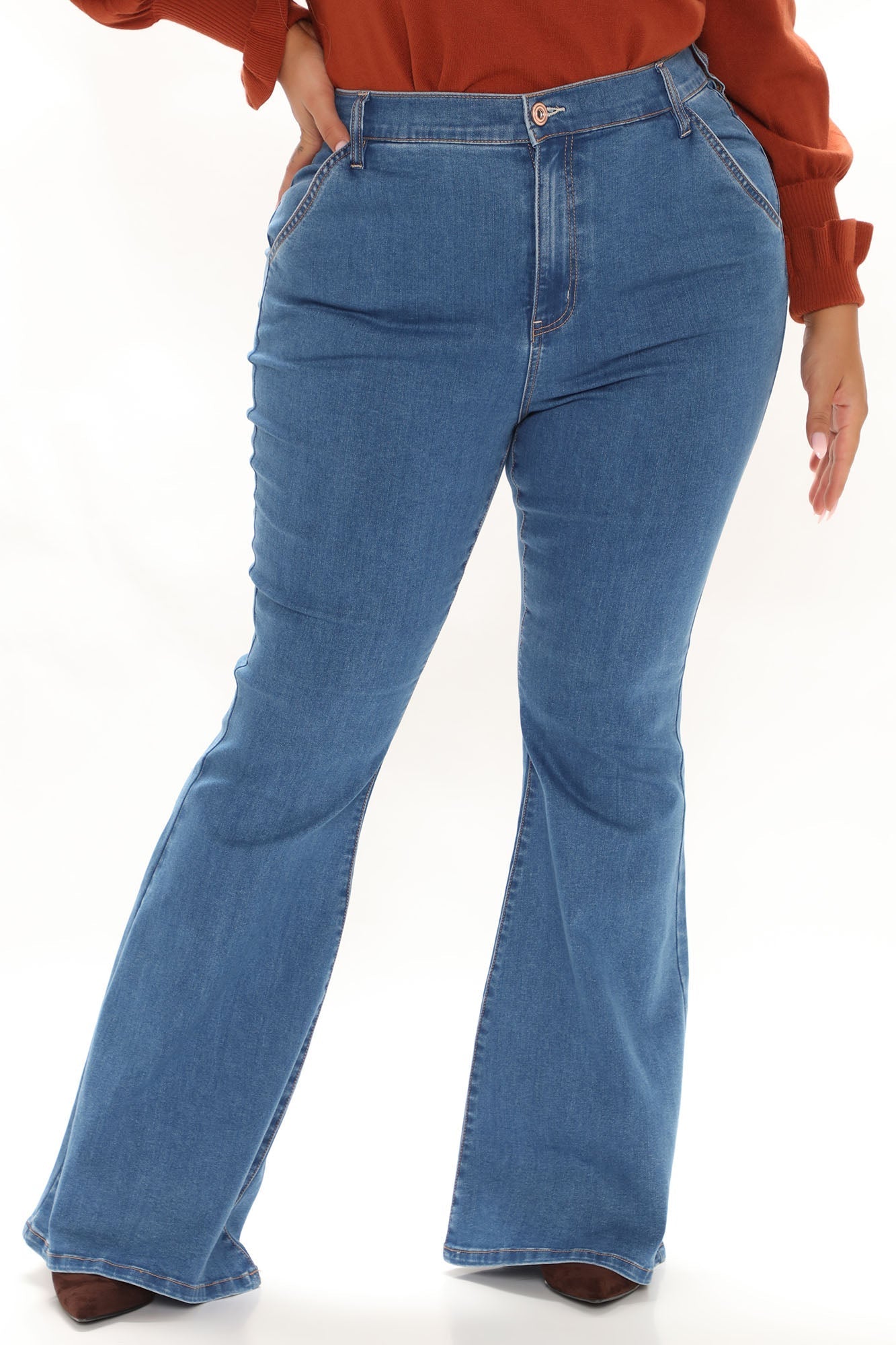 Oh She's Fancy Classic Stretch Flare Jeans - Medium Blue Wash