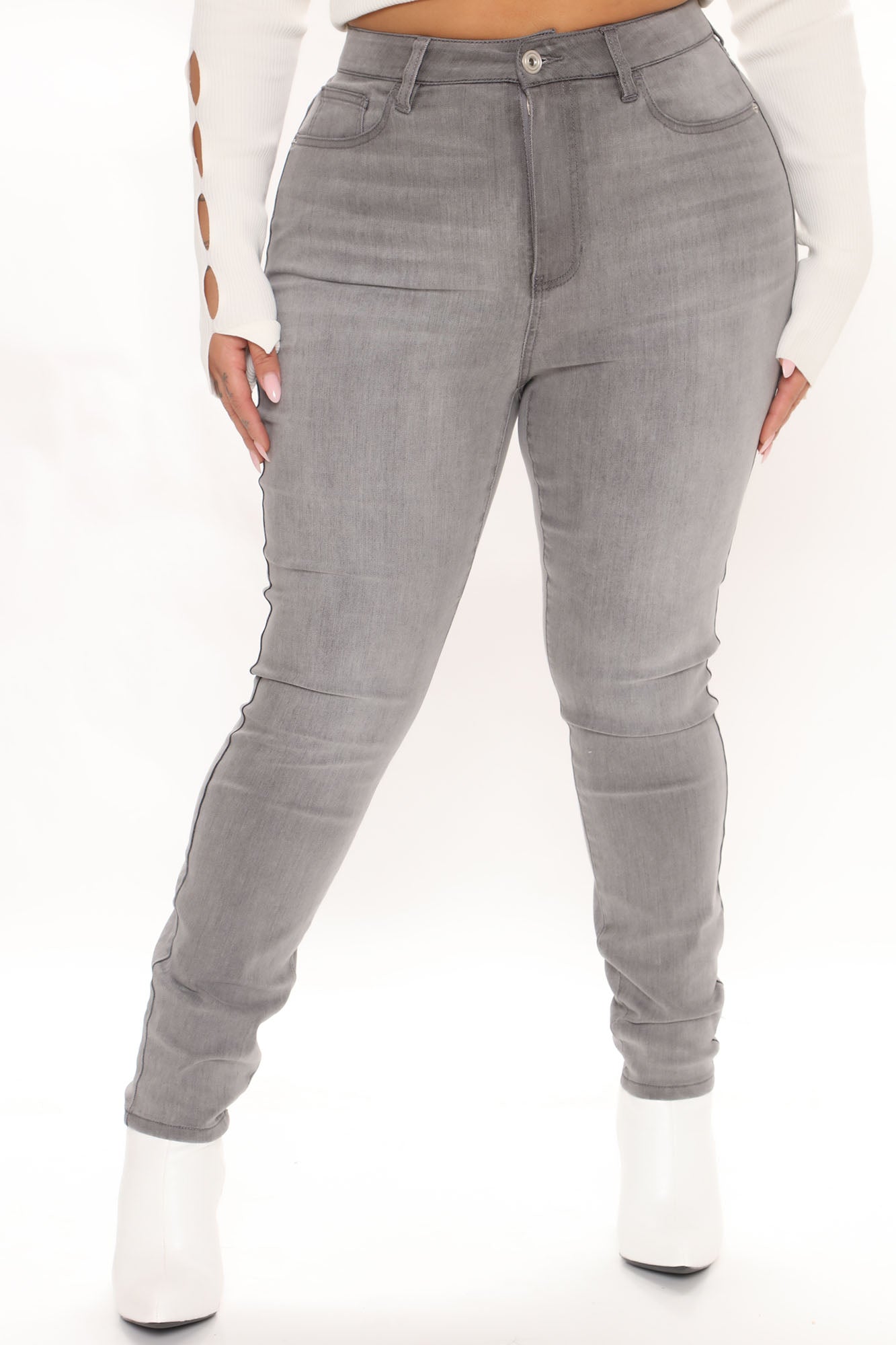Lights Out High Rise Booty Lifting Skinny Jeans - Grey