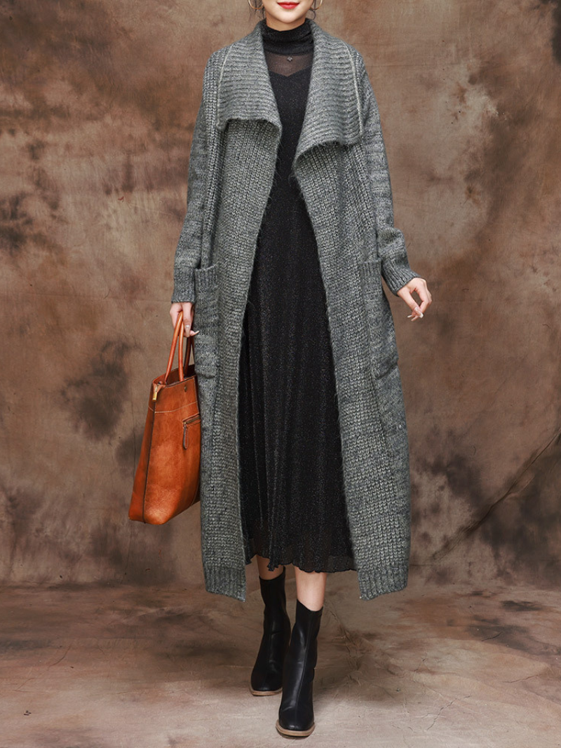 Classic Trench Lapel Belt Knitted Coat