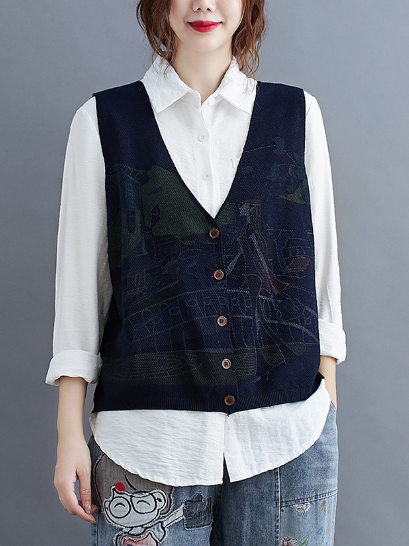 Printing Sleeveless knitted Vest Sweater Cardigan Jacket