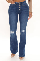 Invite Only Distressed Bootcut Jeans - Medium Blue Wash