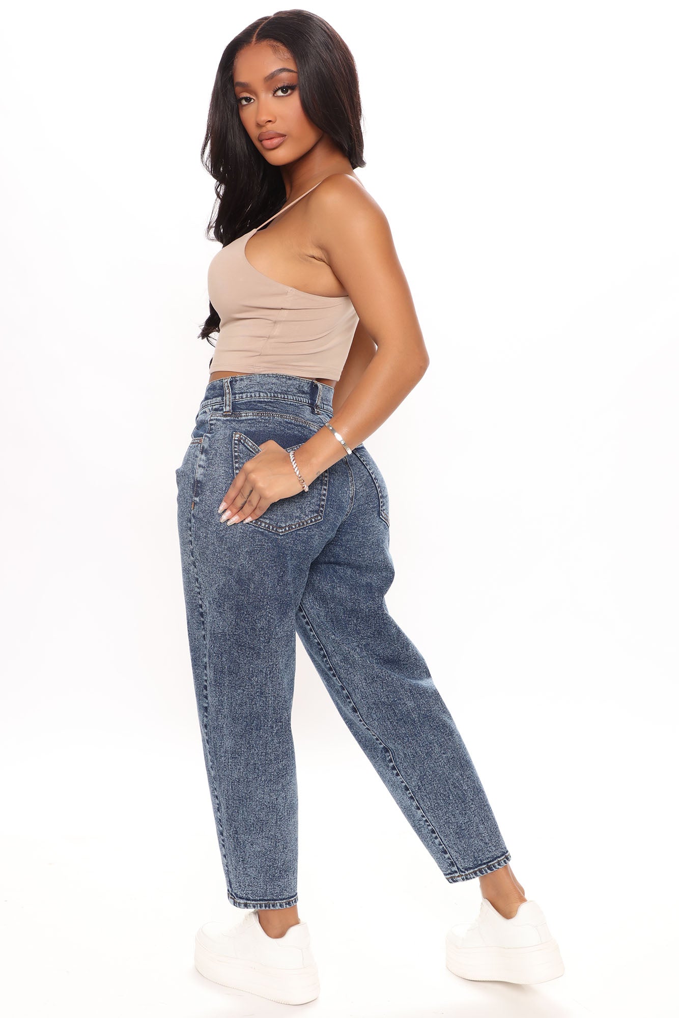 Living My Best Life Tapered Mom Jeans - Dark Wash