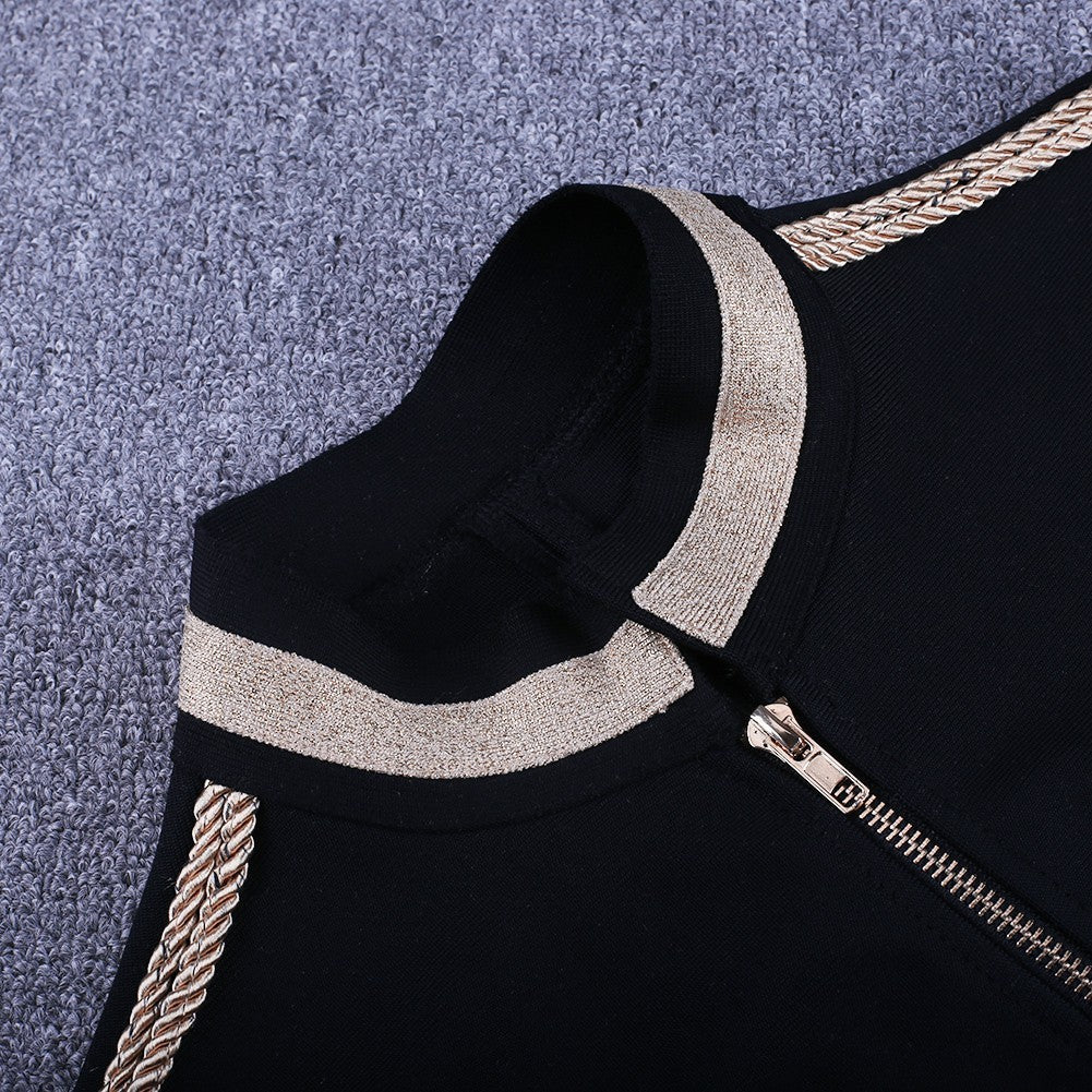 Round Neck Long Sleeve Metal Studded Bandage Jacket