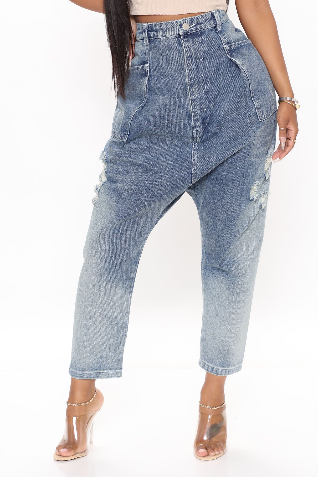 All Distressed About It Super Slouchy Jeans - Medium Blue Wash