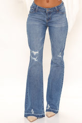 Big Mood V Front Low Rise Flare Jeans - Medium Blue Wash