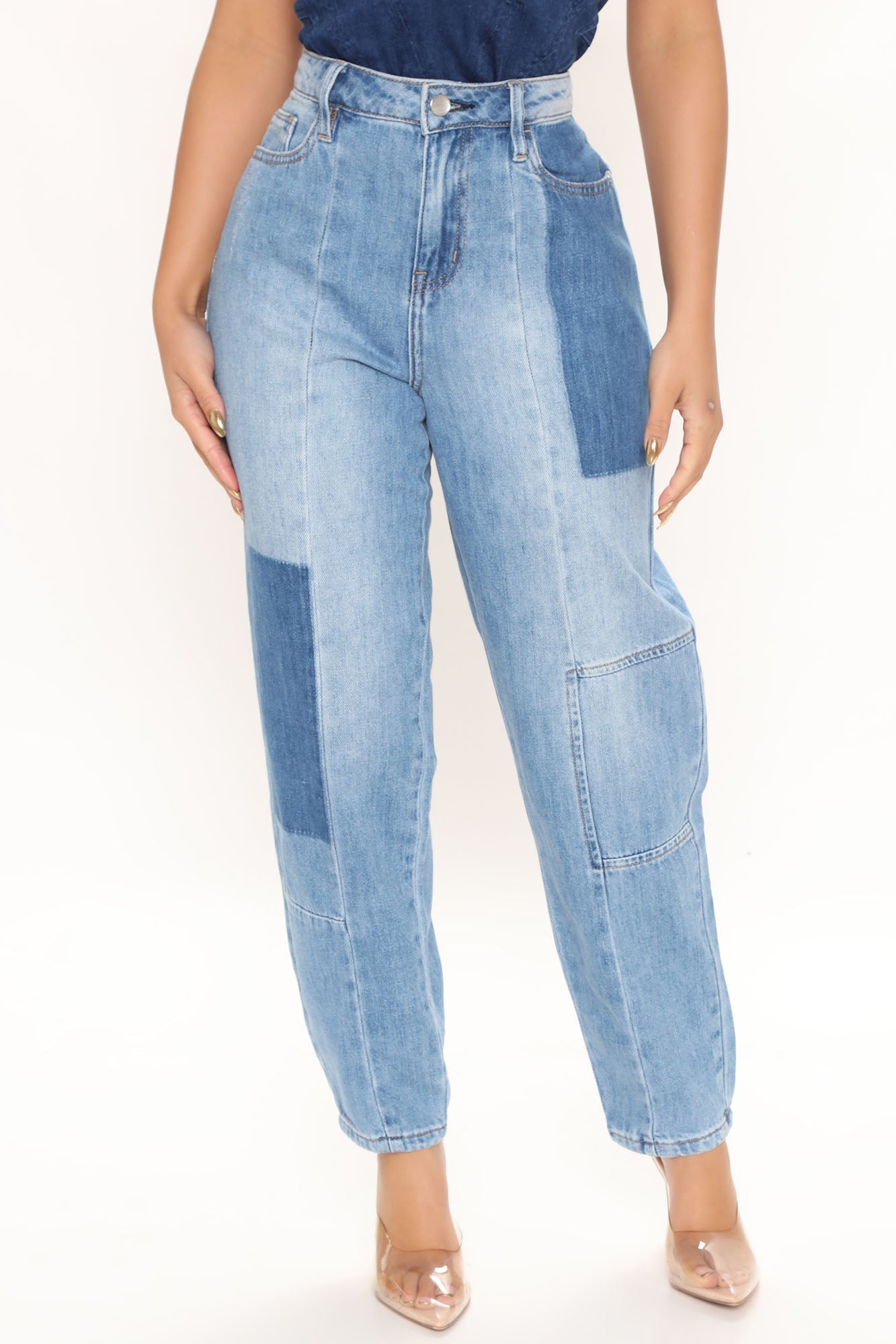 Like A Dream Patchwork Balloon Jeans - Light Blue Wash