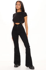 Classy As Always Flare Denim Overalls - Black