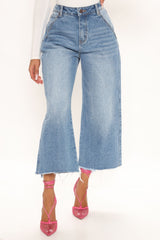 All Or Nothing Loose Wide Leg Jeans - Medium Blue Wash