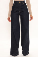 Classic High Waist Trouser Flare Jeans - Rinse Blue Wash