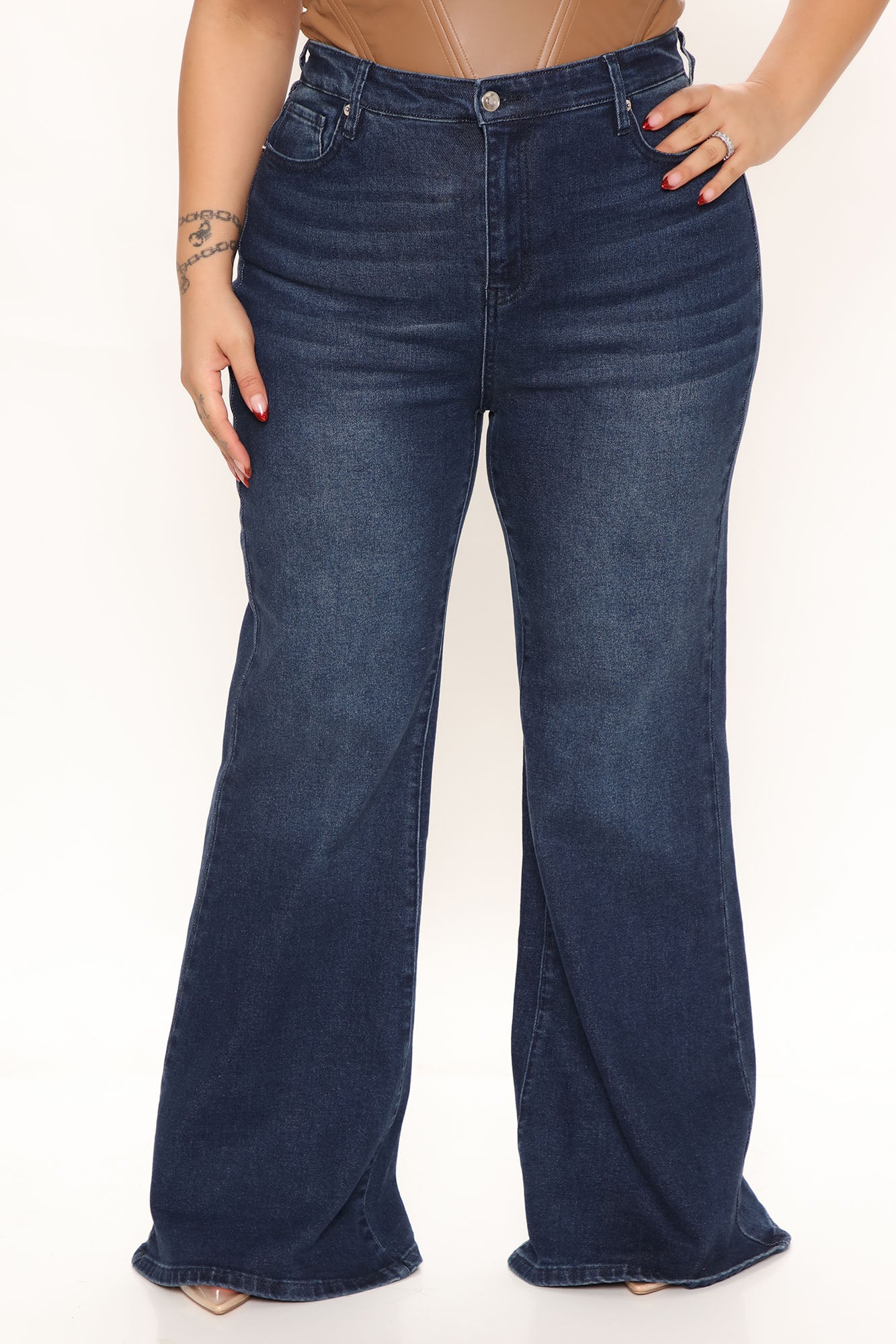 Love Letters Recycled High Waist Wide Leg Jeans - Dark Wash