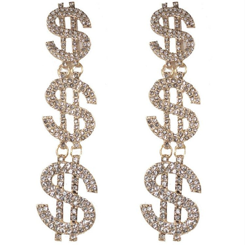 Dollar sign full diamond earrings
