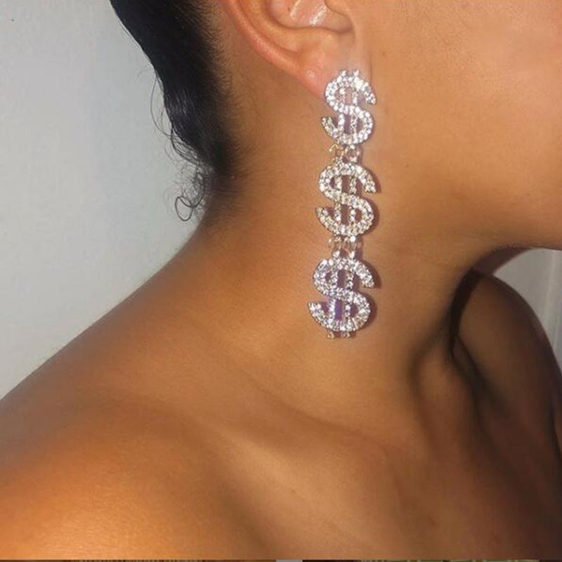 Dollar sign full diamond earrings