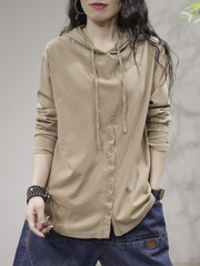 Cardigan Stylish Front Button Long Sleeves Hooded Shirt
