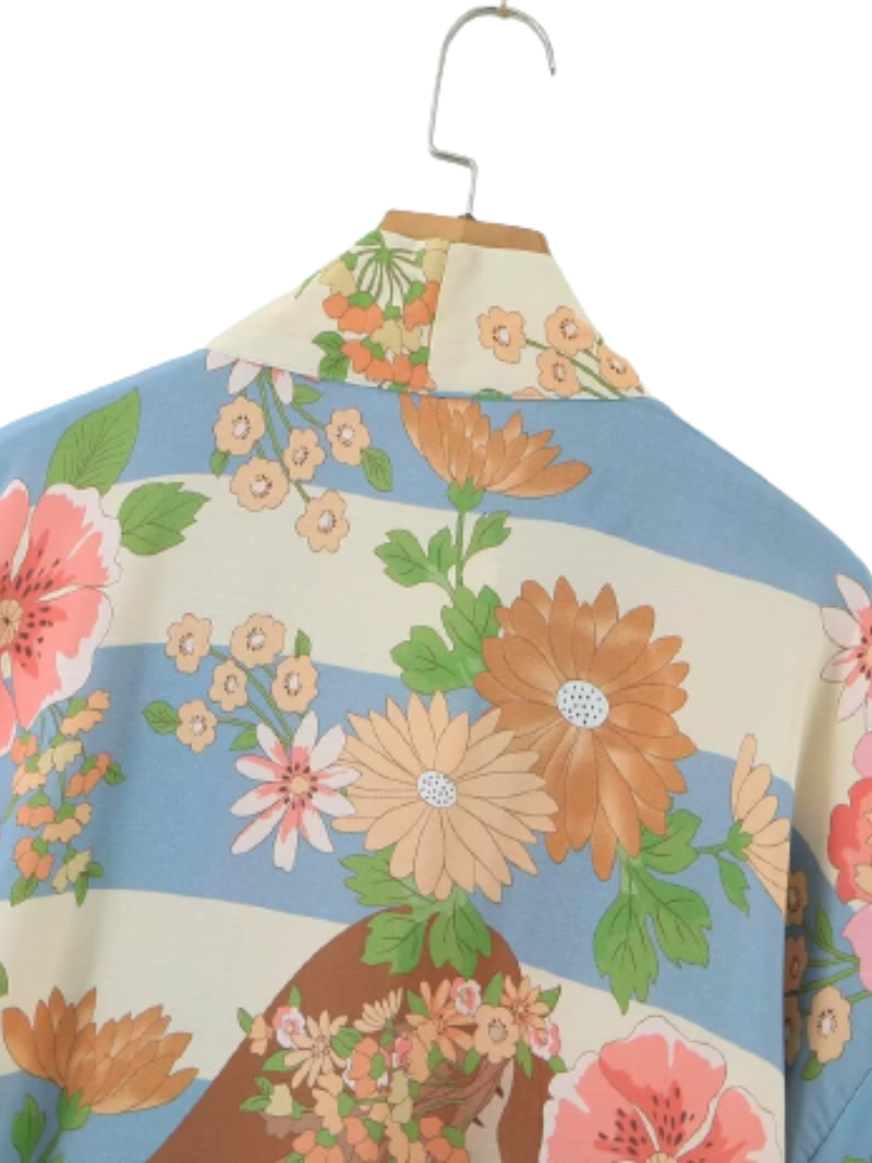 Stylish robe short sleeves printed kimono jacket