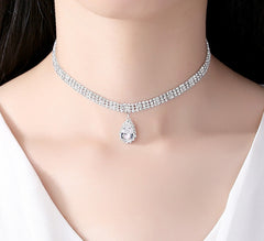 Multi-layered drop sparkling diamond pendant necklace