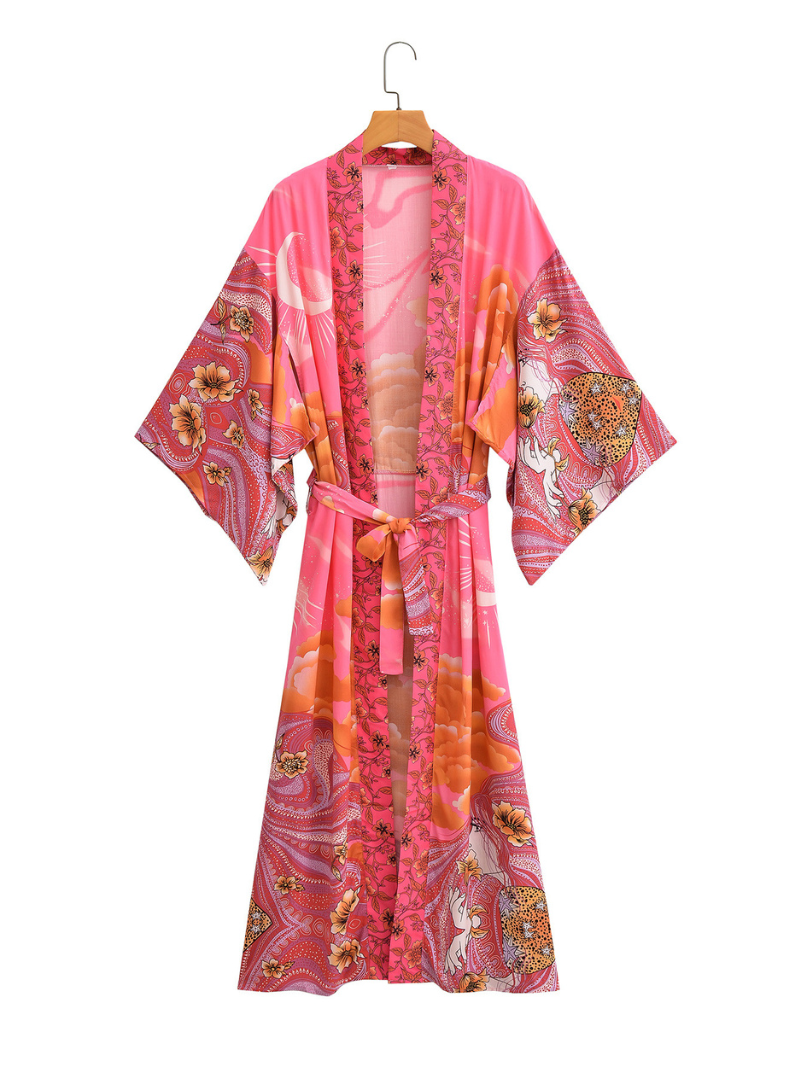 Autumn Pink Starry Sky Long Cardigan Kimono Jacket