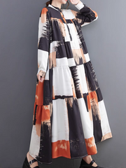 Comfort Large Size Loose Printing Collar A-Line Dress
