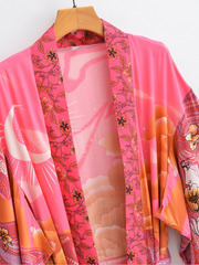 Autumn Pink Starry Sky Long Cardigan Kimono Jacket