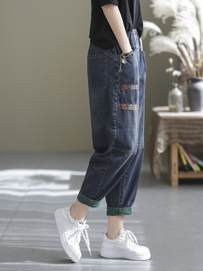 Spring and Autumn Casual Denim Loose patch Harem Bottom Pants