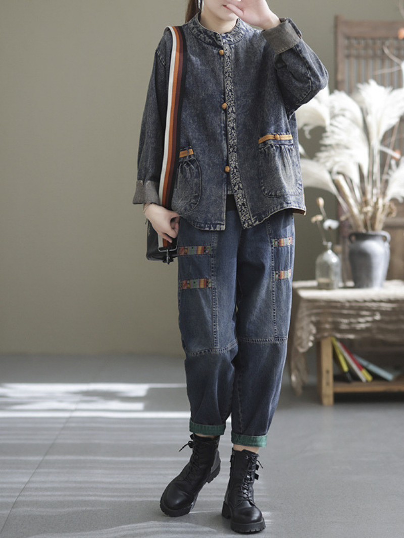 Spring and Autumn Casual Denim Loose patch Harem Bottom Pants
