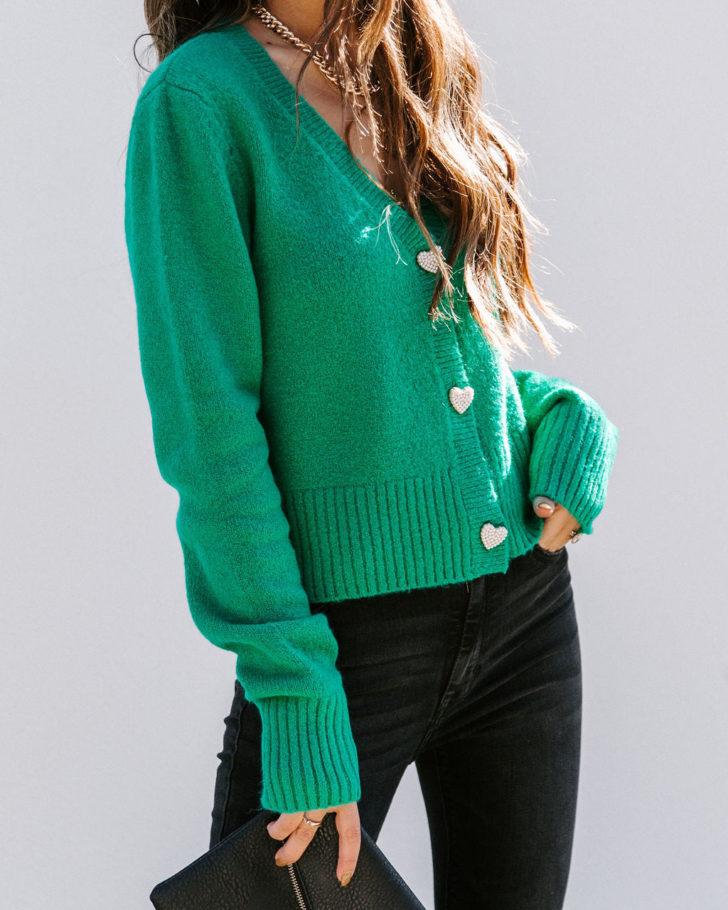 Lovey Button Front Knit Cardigan - Green