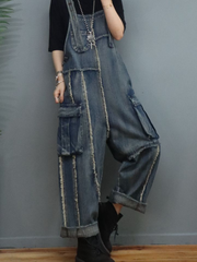 Spring And Summer Denim Loose Thin High-Waist Overalls