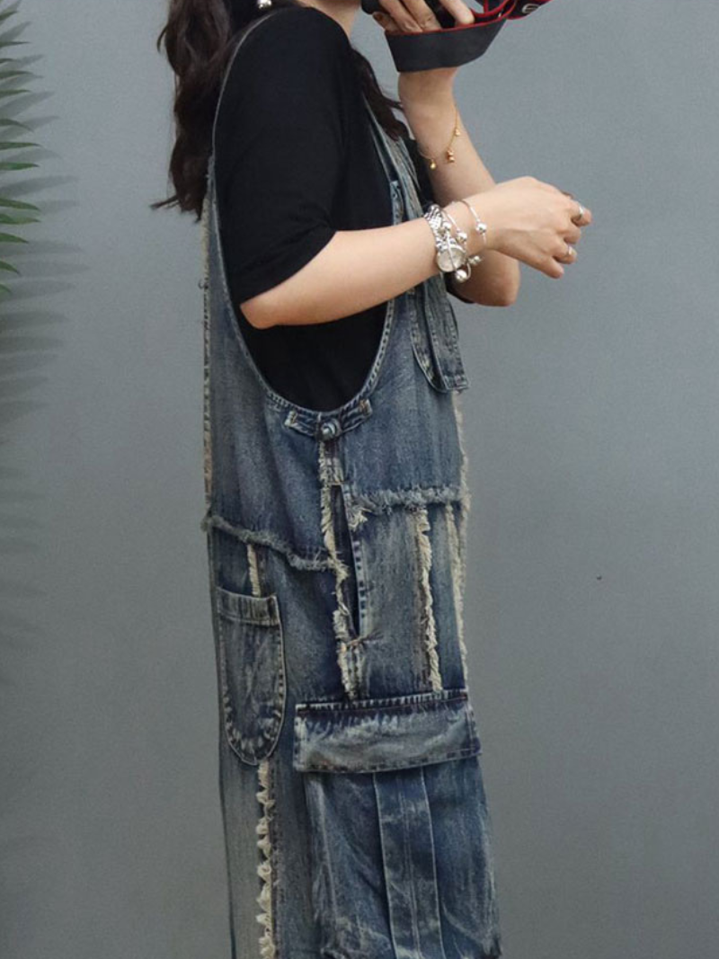 Spring And Summer Denim Loose Thin High-Waist Overalls