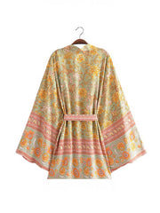 Yellow Cotton Short Length Gown Kimono Duster Robe