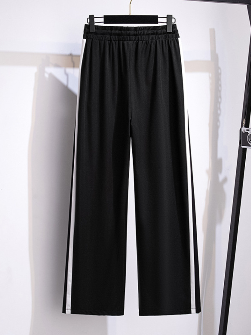cool summer high waist loose black Straight leg trouser pants with pockets