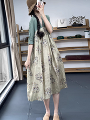 Stylish V-neck  Retro Printing A-Line Dress