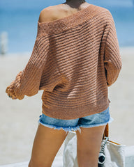 Laurence Ribbed Off The Shoulder Knit Sweater - Tan