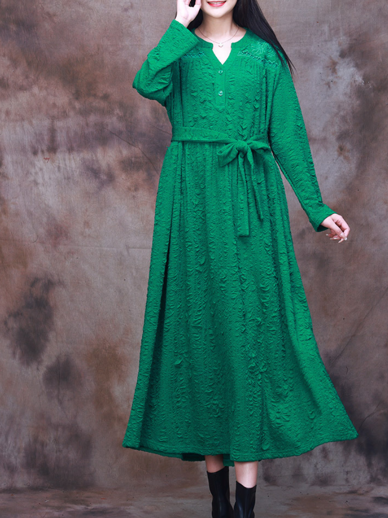 Vintage-Inspired Classic Belt Side Pockets A-Line Dress