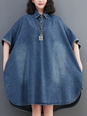 Summer Stylish Short Sleeves Loose Side Pocket With Denim Tops
