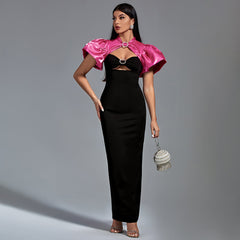 Black Crystal-embellished Two-tone Crepe Gown