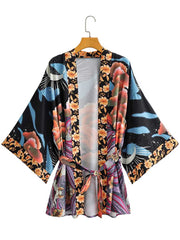 Floral Print Multicolor Polyester Gown Kimono Duster Robe