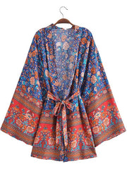 Short Kimono With Floral Print Blue