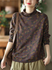Flower Printing Knitted top Female Pullover Loose Sweater Dress