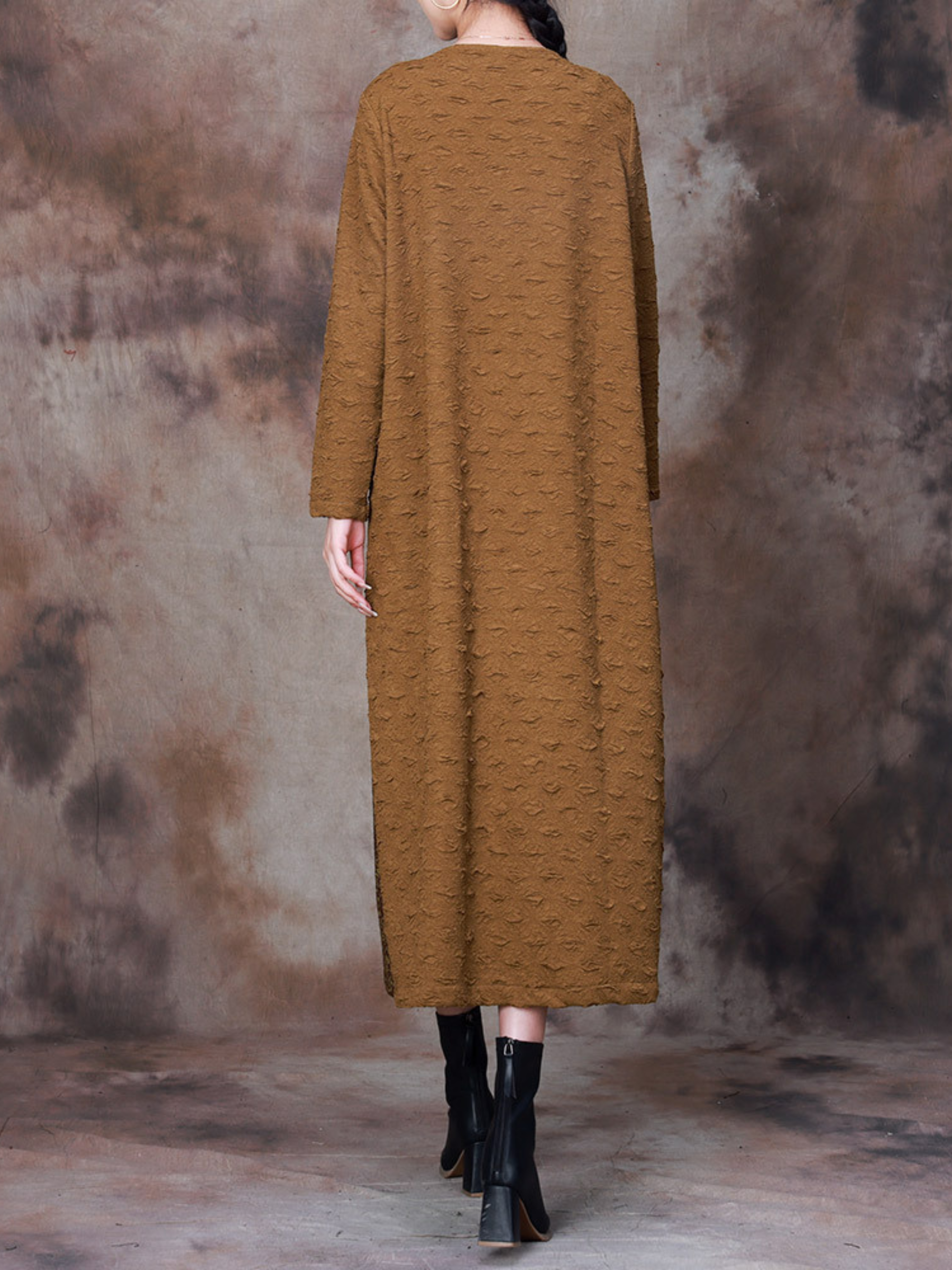 Versatile Autumn Printed Side Pockets Midi Dress