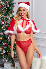 3pcs Red Plush Lingerie Panty Cloak Christmas Costume