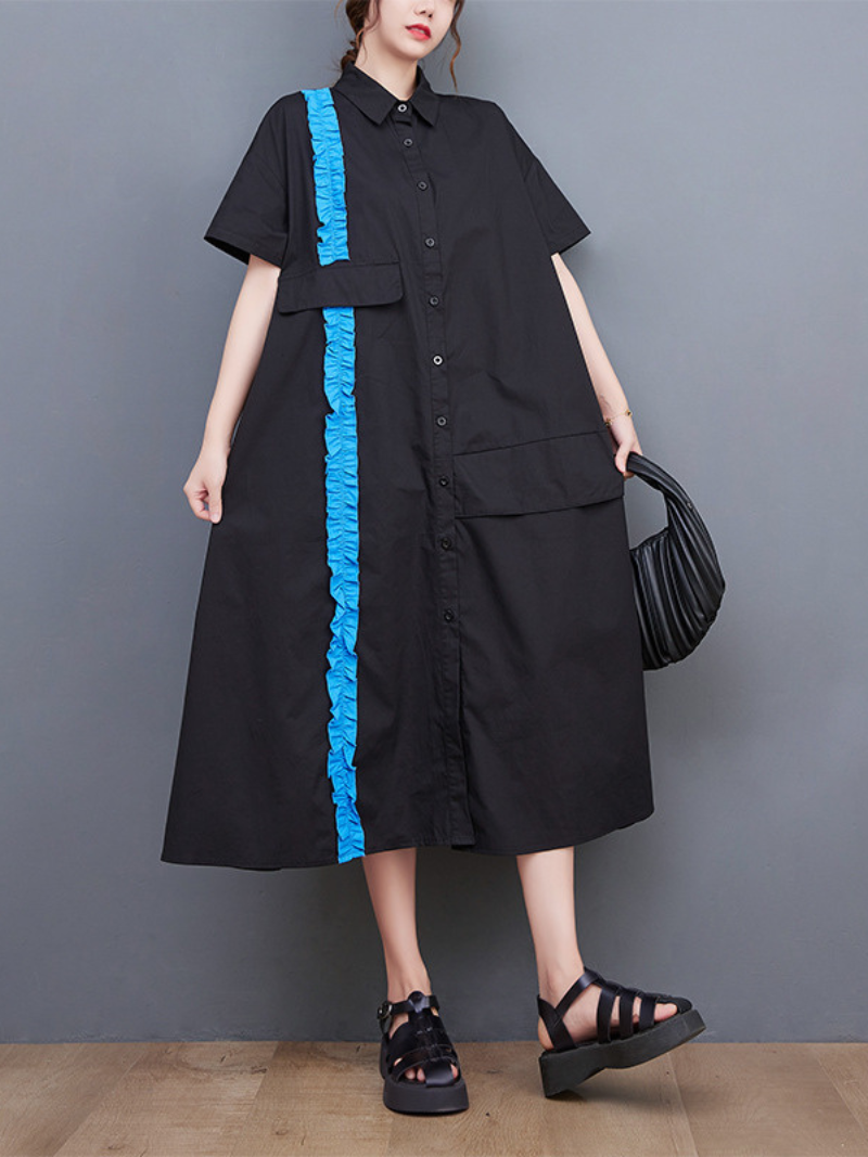 Lightweight Short Sleeve Midi Waist Dress with Pockets