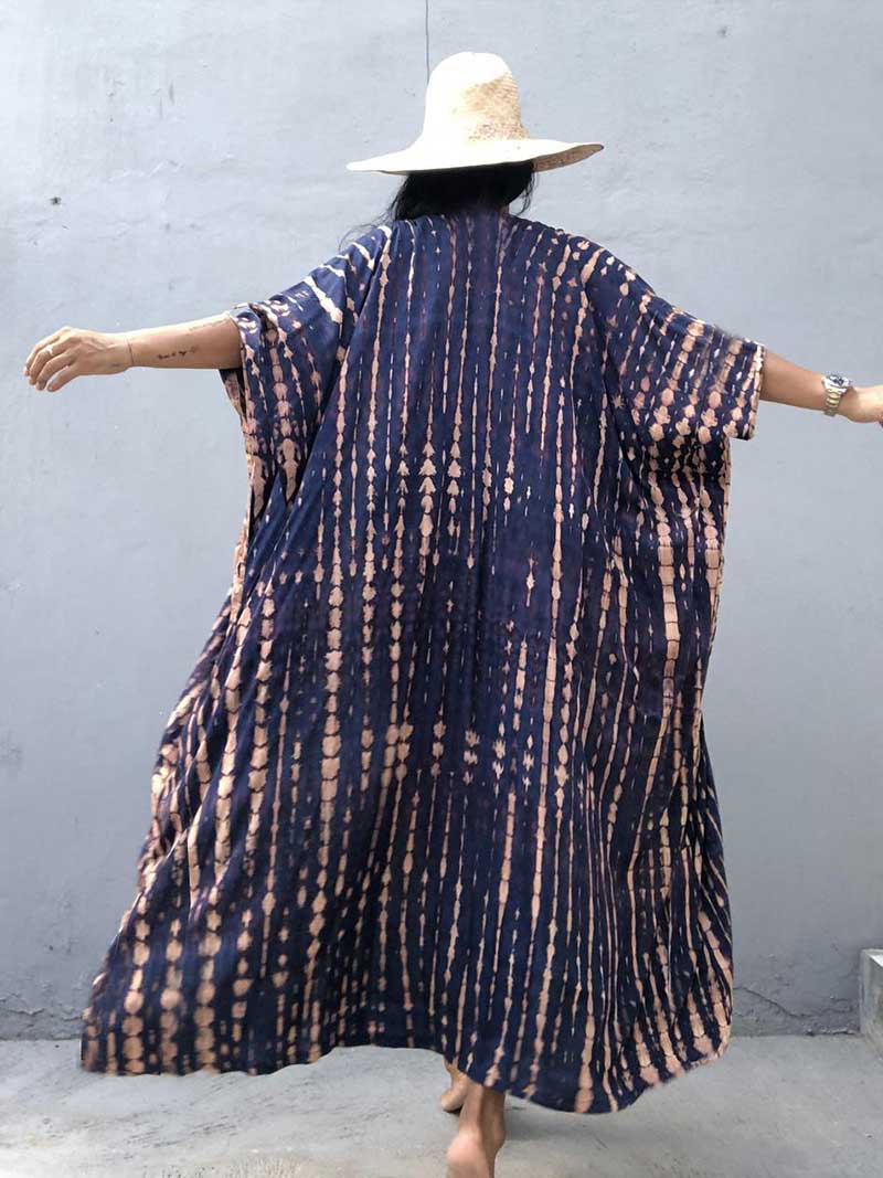 Tie-Dye Print Different Colors Rayon Long Length Gown Kimono Duster Robe
