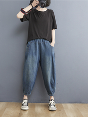 summer elastic  waist thin loose denim casual pants