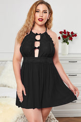 Halter Neck Lace Mesh Backless Plus Size Babydoll