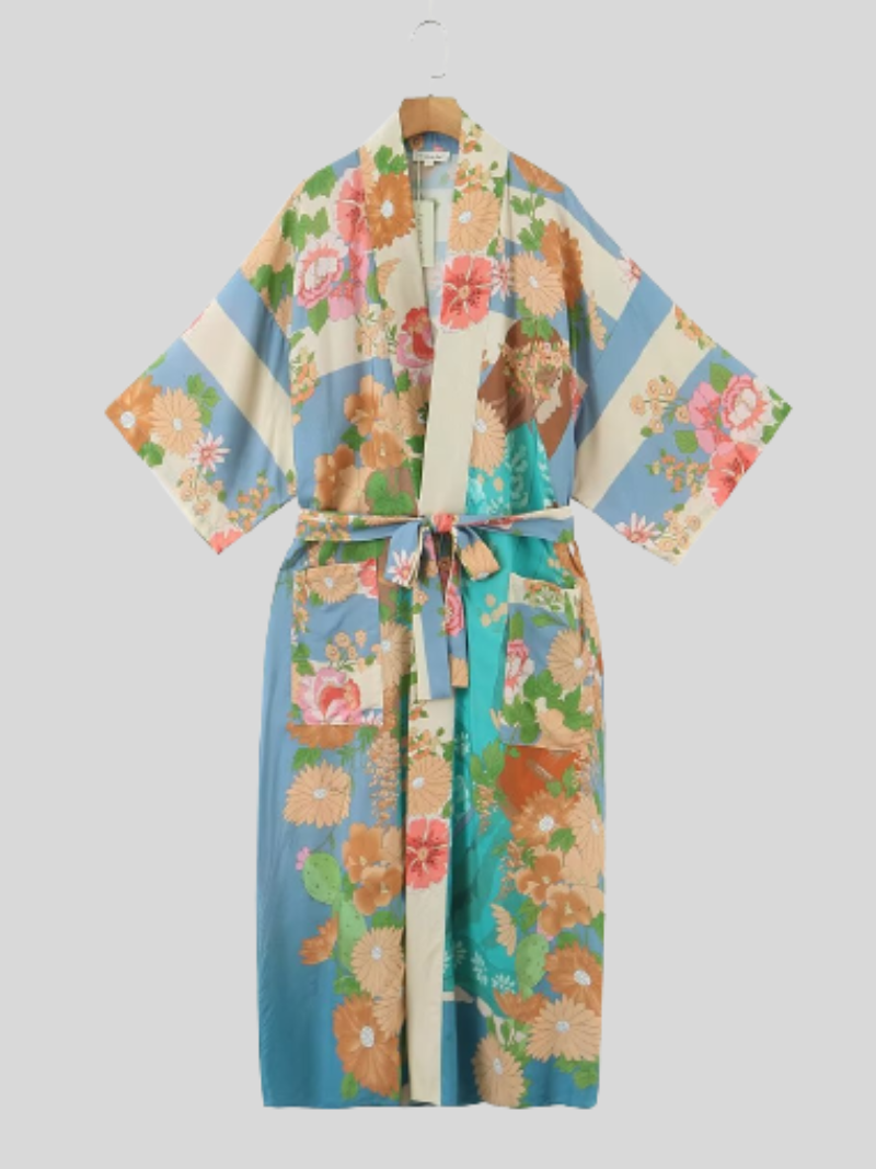 Stylish robe short sleeves printed kimono jacket