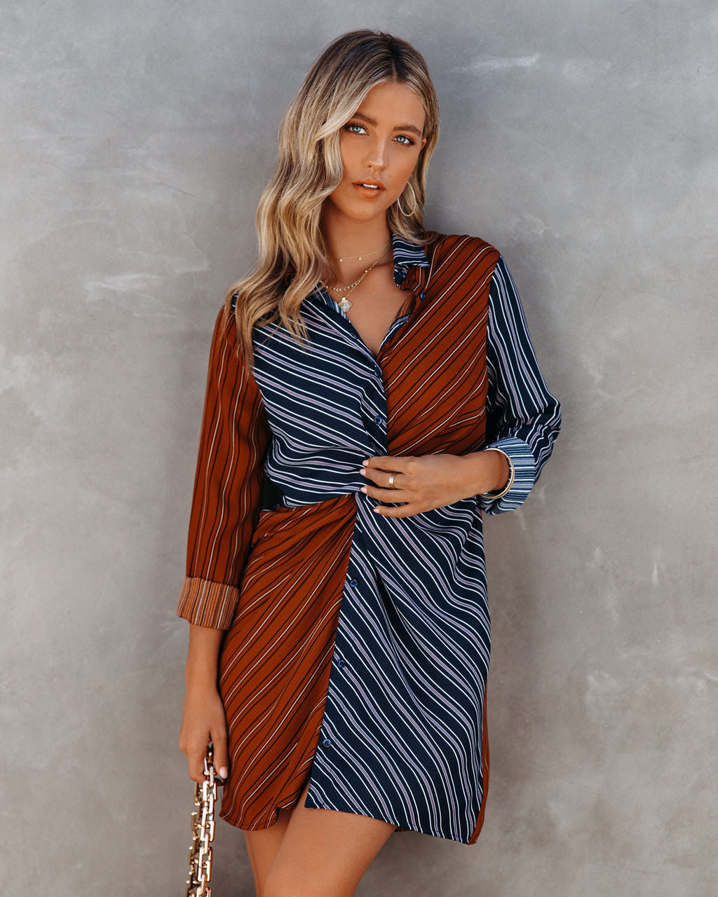 Abby Twist Front Striped Shirt Dress