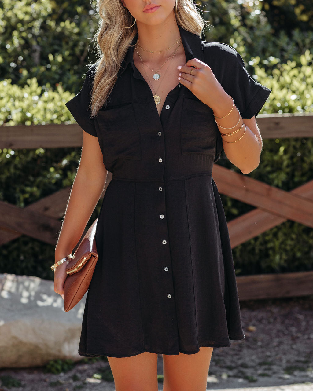 Adelyn Button Down Shirt Dress - Black
