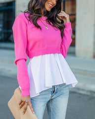 Adrienne Contrast Poplin Sweater Top - Pink