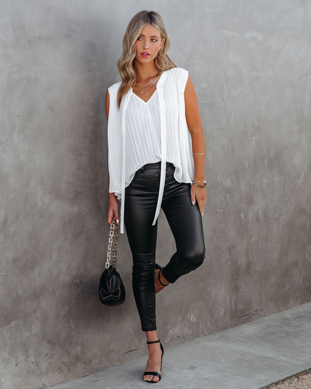 All That Matters Pleated Sleeveless Blouse - Off White