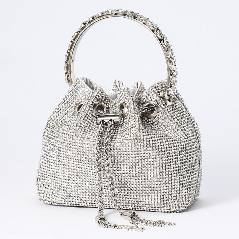 Silver Crystal Diamond Sparkle Bucket Bag