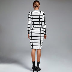 Black Stripe Midi Bandage Dress